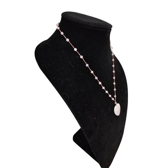 Vintage Y2K Single Strand Necklace Light Pink Stones w/ Heart Pendant - Picture 2 of 5